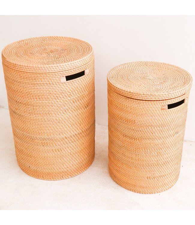 Soeji Wasmand met deksel Opbergmand van rotan SARI (2 maten)