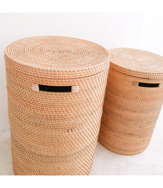 Soeji Wasmand met deksel Opbergmand van rotan SARI (2 maten)