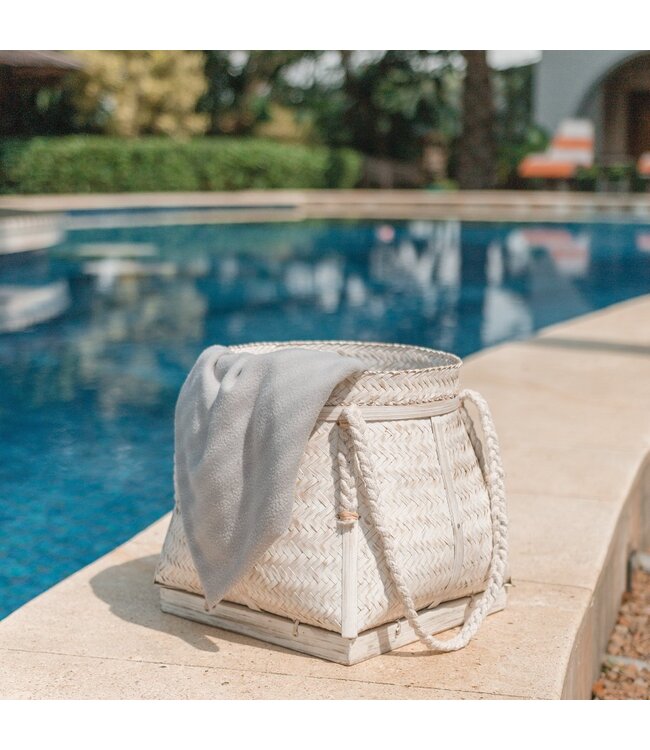 Soeji Witte mand BIKU | Plantenmand | Wasmand | Grote Boho Opbergmand Rond Gemaakt van Bamboe