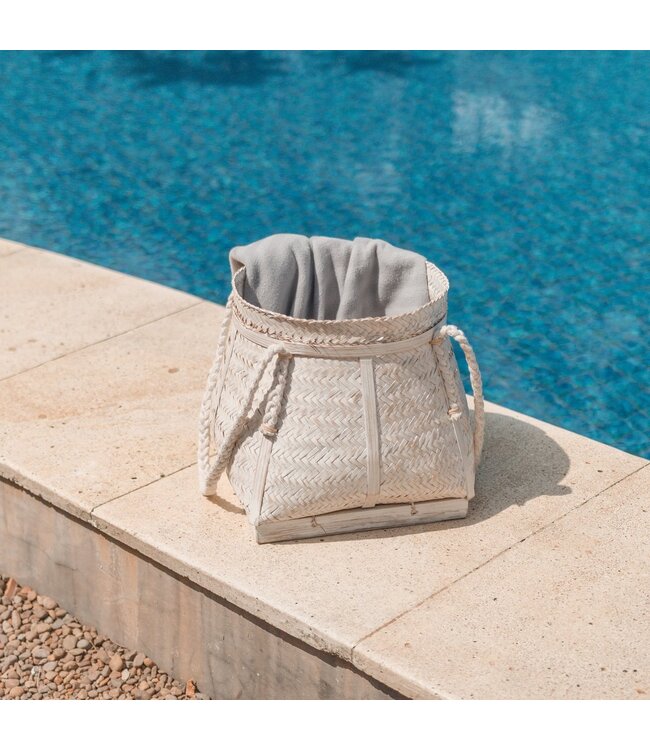 Soeji Witte mand BIKU | Plantenmand | Wasmand | Grote Boho Opbergmand Rond Gemaakt van Bamboe