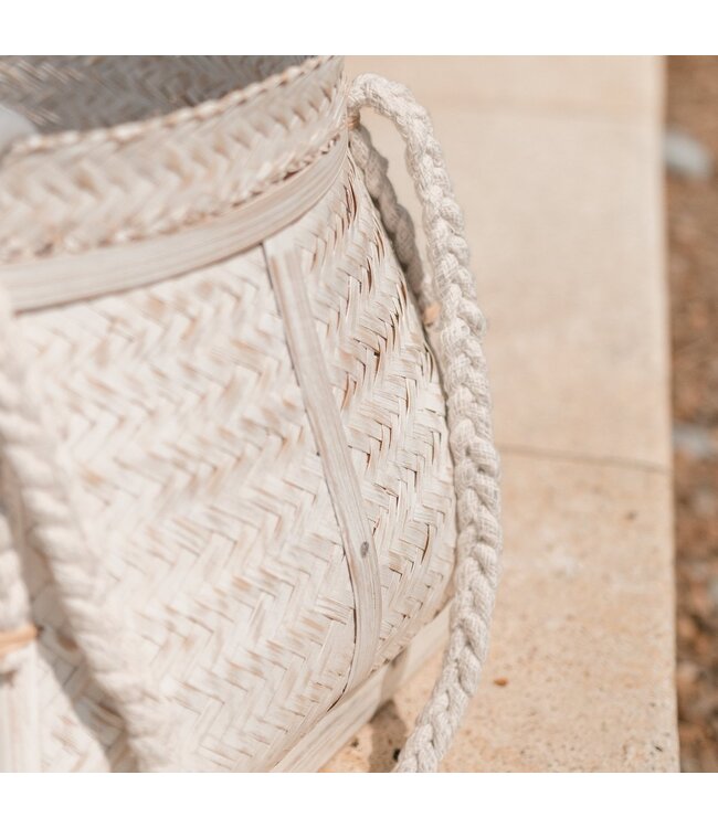 Soeji Witte mand BIKU | Plantenmand | Wasmand | Grote Boho Opbergmand Rond Gemaakt van Bamboe