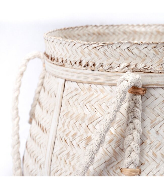 Soeji Witte mand BIKU | Plantenmand | Wasmand | Grote Boho Opbergmand Rond Gemaakt van Bamboe