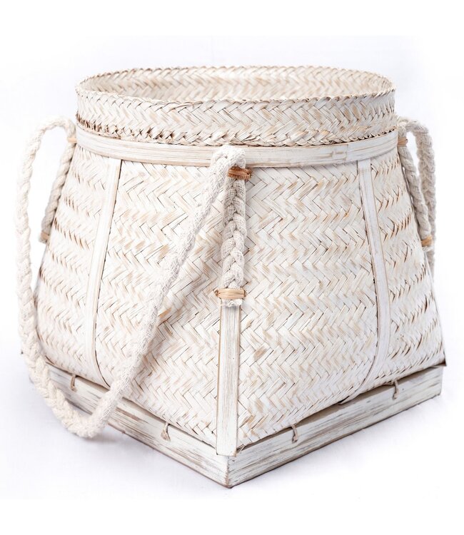Soeji Witte mand BIKU | Plantenmand | Wasmand | Grote Boho Opbergmand Rond Gemaakt van Bamboe