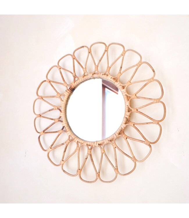 Soeji Kleine rotan spiegel 38 cm handgemaakte Boho wandspiegel DAAU wanddecoratie ronde spiegel decoratieve spiegel