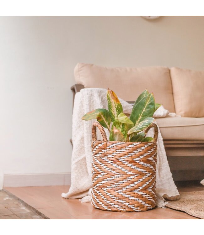 Soeji Rond geweven mand met gestreept patroon YALIMO gemaakt van waterhyacint (3 maten)
