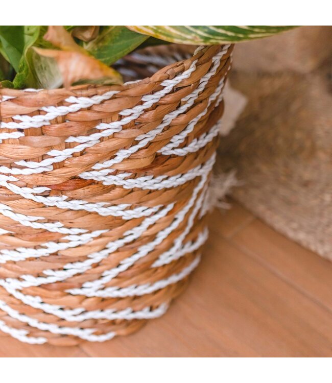 Soeji Rond geweven mand met gestreept patroon YALIMO gemaakt van waterhyacint (3 maten)