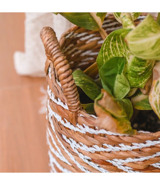 Soeji Rond geweven mand met gestreept patroon YALIMO gemaakt van waterhyacint (3 maten)