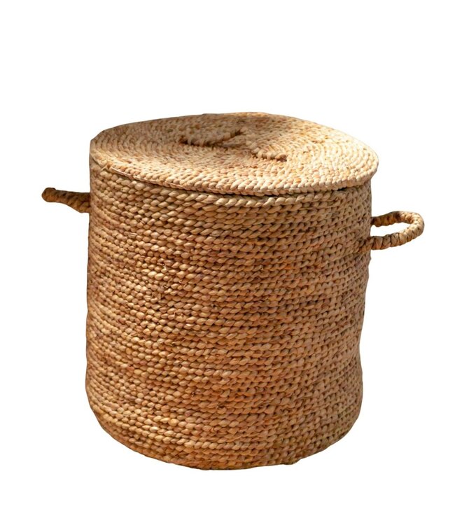 Soeji Grote Wasmand met Deksel Ø54 cm AMAN van Waterhyacint | Geweven opbergmand | Ronde mand | Grote mandmand | Wasmand