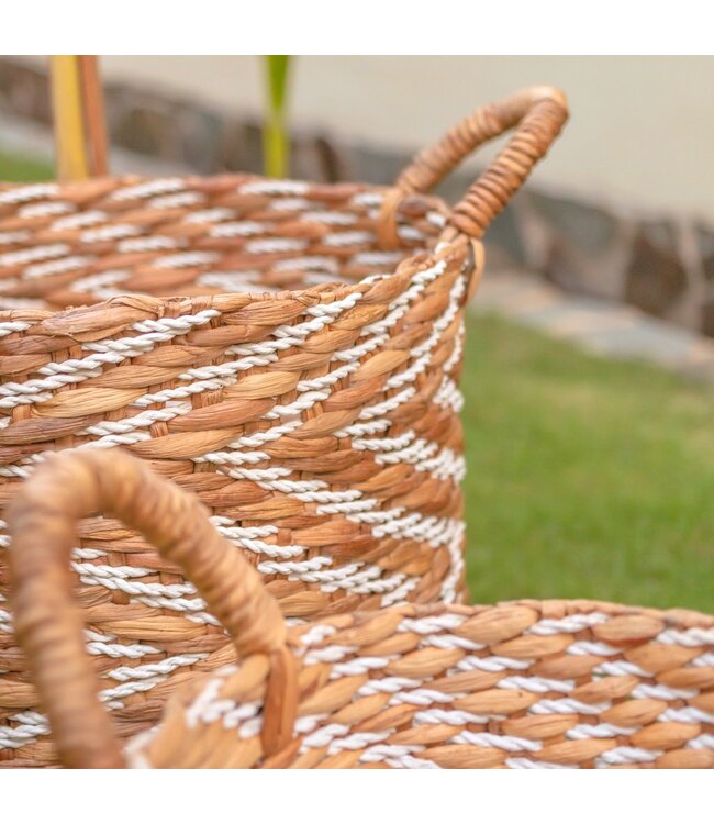 Soeji Rond geweven mand met gestreept patroon YALIMO gemaakt van waterhyacint (3 maten)