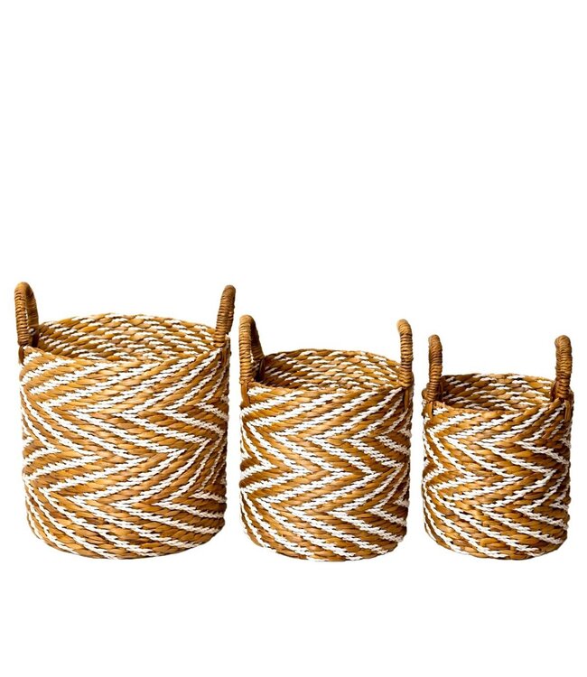 Soeji Rond geweven mand met gestreept patroon YALIMO gemaakt van waterhyacint (3 maten)