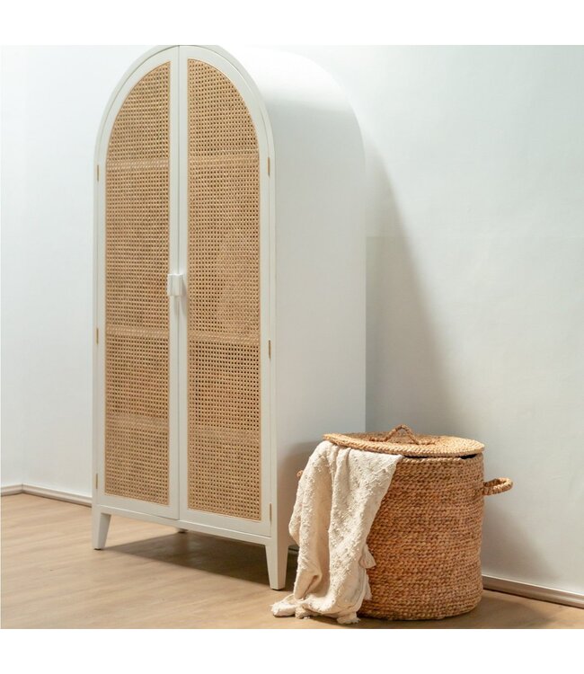 Soeji Grote Wasmand met Deksel Ø54 cm AMAN van Waterhyacint | Geweven opbergmand | Ronde mand | Grote mandmand | Wasmand