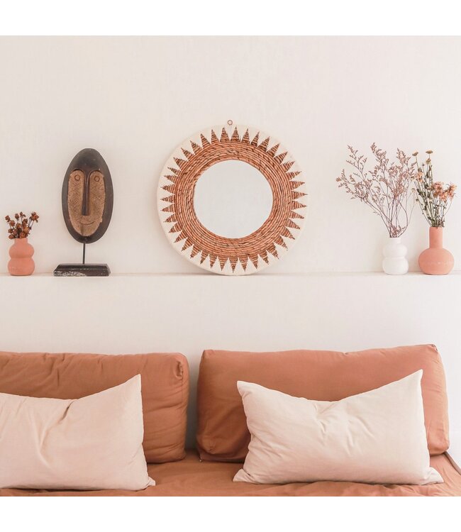 Soeji Ronde Boho Spiegel 60 cm | Handgemaakte geweven wandspiegel AWAN | Wanddecoratie met patroon gemaakt van katoenen koorden