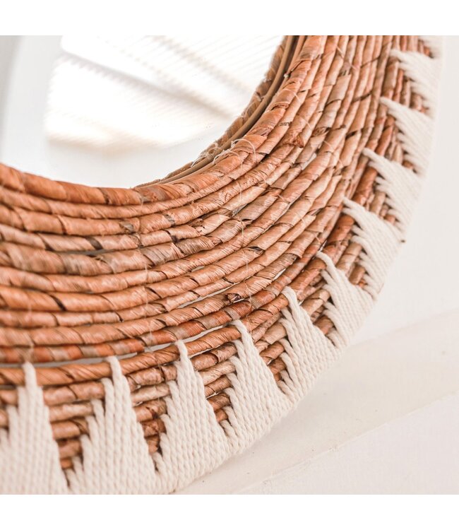 Soeji Ronde Boho Spiegel 60 cm | Handgemaakte geweven wandspiegel AWAN | Wanddecoratie met patroon gemaakt van katoenen koorden