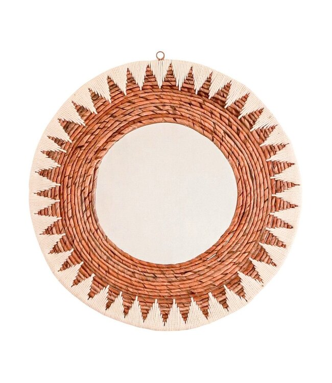 Soeji Ronde Boho Spiegel 60 cm | Handgemaakte geweven wandspiegel AWAN | Wanddecoratie met patroon gemaakt van katoenen koorden