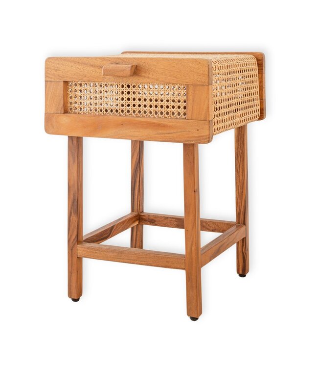 Soeji Nachtkastje Nachtkastje Console gemaakt van hout en rotan JAYA handgemaakt slaapkamermeubilair