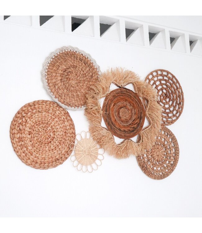 Soeji Tropische wanddecoratieset 6 gemengde stukken DALUM Boho Decor Handgeweven van natuurlijke materialen