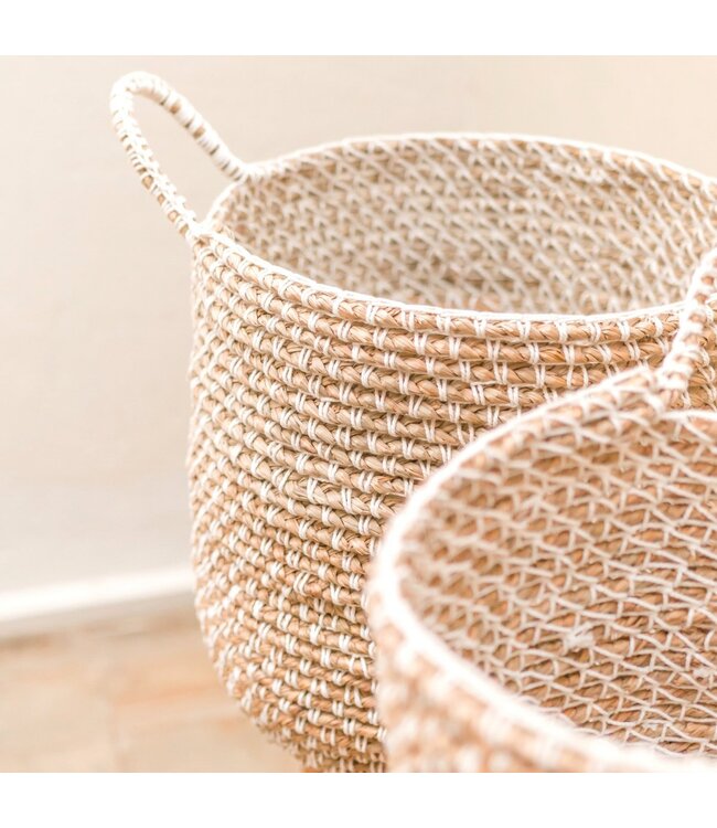 Soeji Wasmand Opbergmand Rond GUUNNG Gemaakt van bananenvezels met een macramépatroon van katoen