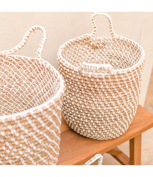 Soeji Wasmand Opbergmand Rond GUUNNG Gemaakt van bananenvezels met een macramépatroon van katoen