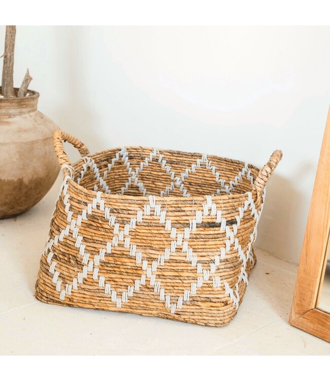 Soeji Boho wasmand – vierkante plankmand – geweven opbergmand – plantenmand – decoratieve mand gemaakt van bananenvezel GANDARIA (2 maten)