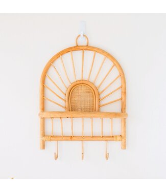 Soeji Rotan Wandplank – Kleine Boho Wandplank – Hangende Rotan Plank – Jas- of Sleutelhaak – Handgemaakte Plank Gemaakt van Rotan (41x53 cm) BANTEN