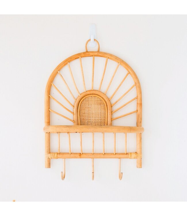 Soeji Rotan Wandplank – Kleine Boho Wandplank – Hangende Rotan Plank – Jas- of Sleutelhaak – Handgemaakte Plank Gemaakt van Rotan (41x53 cm) BANTEN