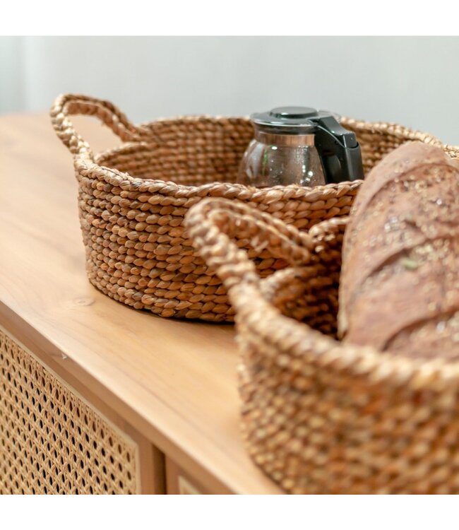 Soeji Broodmand | Kleine ronde mand | Decoratieve geweven opbergmand van waterhyacint JAWAH (2 maten)