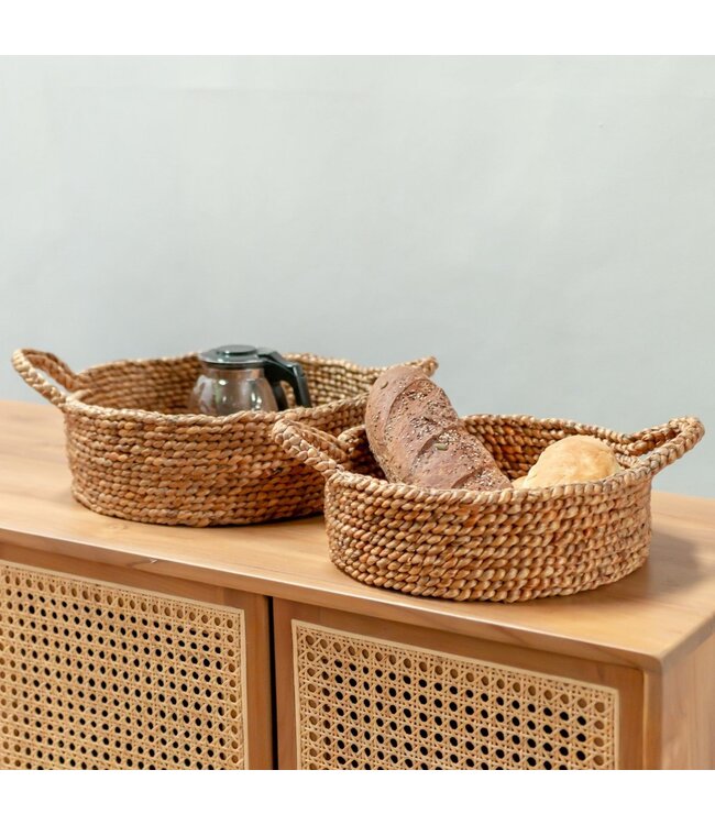 Soeji Broodmand | Kleine ronde mand | Decoratieve geweven opbergmand van waterhyacint JAWAH (2 maten)