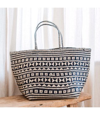 Soeji Boho Tote Bag – Zeegras Zomertas – Schouder Strandtas – Geweven Natuurlijke Tas – Grote Boho Boodschappentas KIDUL (zwart)