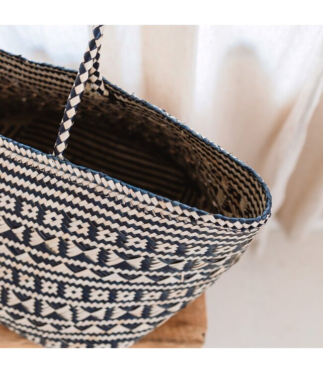 Soeji Boho Tote Bag – Zeegras Zomertas – Schouder Strandtas – Geweven Natuurlijke Tas – Grote Boho Boodschappentas KIDUL (zwart)