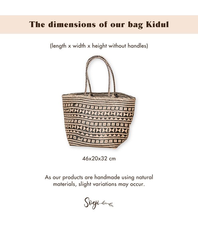 Soeji Boho Tote Bag – Zeegras Zomertas – Schouder Strandtas – Geweven Natuurlijke Tas – Grote Boho Boodschappentas KIDUL (zwart)