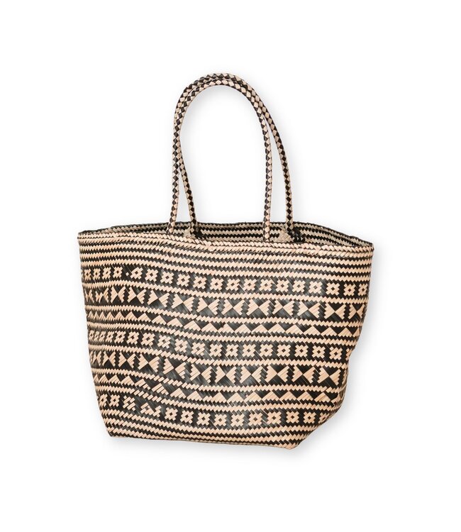 Soeji Boho Tote Bag – Zeegras Zomertas – Schouder Strandtas – Geweven Natuurlijke Tas – Grote Boho Boodschappentas KIDUL (zwart)