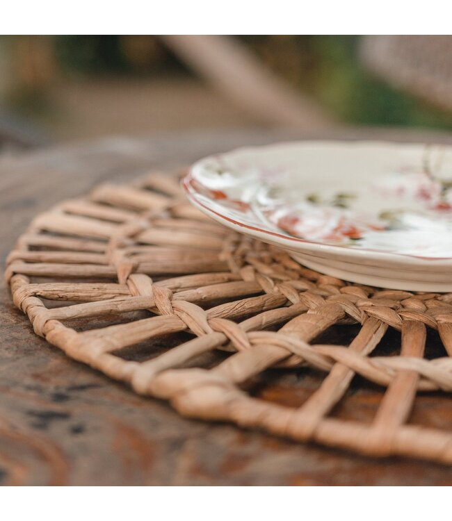 Soeji Placemat (set van 2, 4 of 6) CARUBAN | 38 cm Boho Placemat rond gemaakt van Waterhyacint