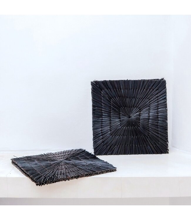 Soeji Zwart zeegras placemat (set van 2, 4 of 6) 36 cm | Rechthoekige vierkante tafelmat VARNA (zwart)