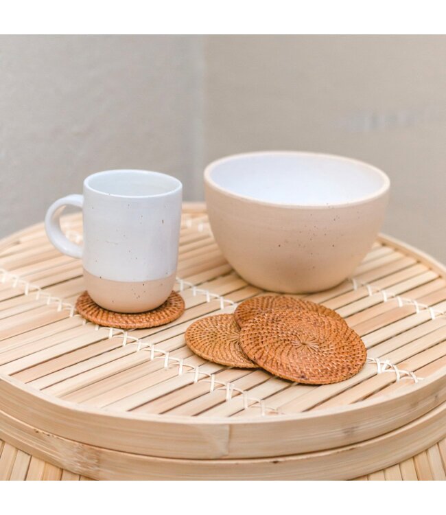 Soeji Ronde rotan onderzetters set van 4 of 8 handgemaakte TIBU