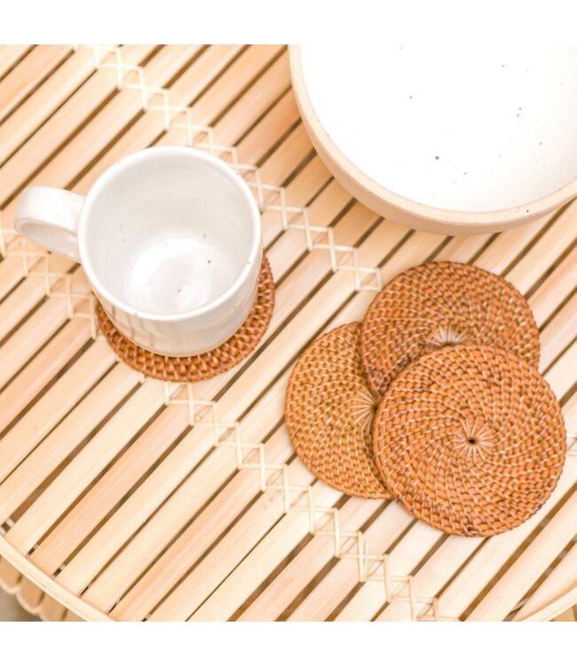 Soeji Ronde rotan onderzetters set van 4 of 8 handgemaakte TIBU