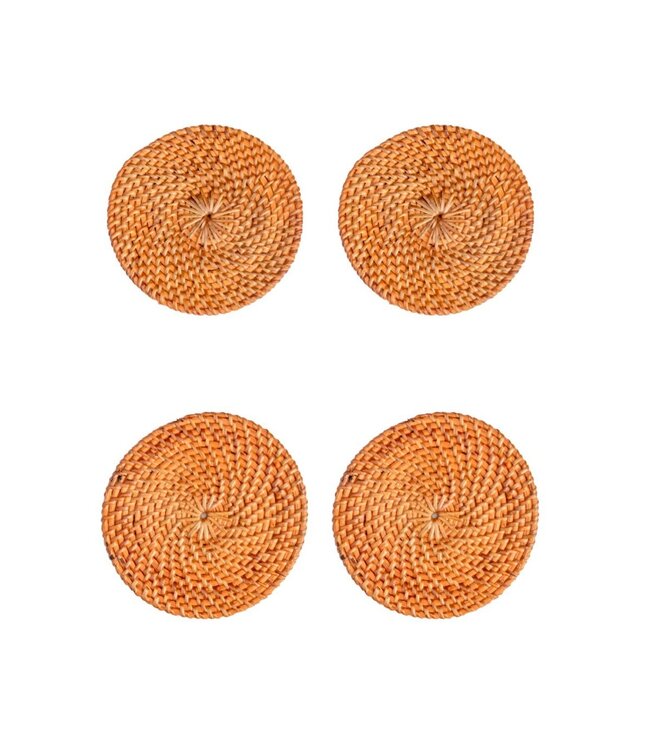 Soeji Ronde rotan onderzetters set van 4 of 8 handgemaakte TIBU