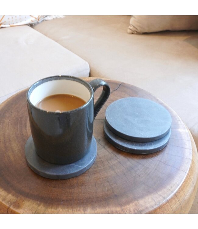 Soeji Ronde marmeren onderzetters set van 4 of 8 handgemaakte RANUKA (grijs)