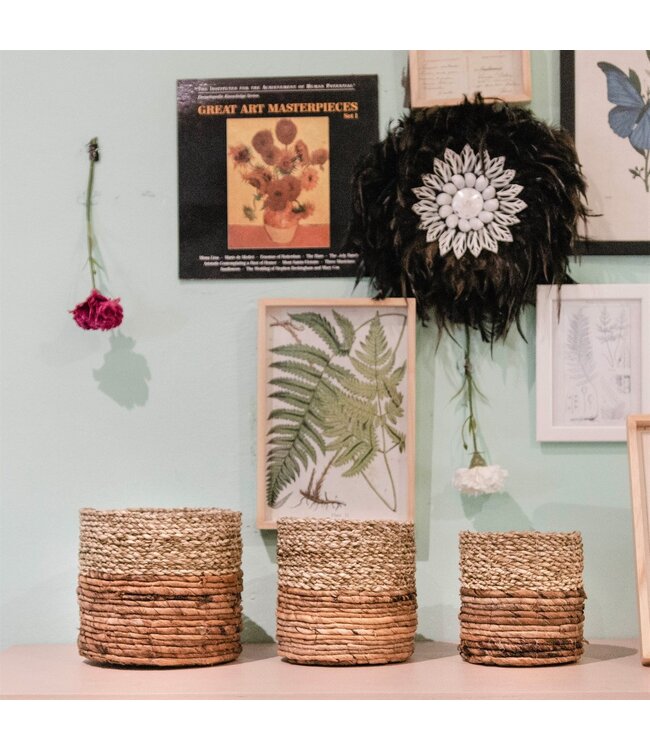 Soeji Kleine zeegrasmand BHINNEKA (tweekleurig) | Plantenmand | Kleine opbergmand | Geweven Boho-mand | Plantenbak | Decoratieve mand | Ronde bloemenmand