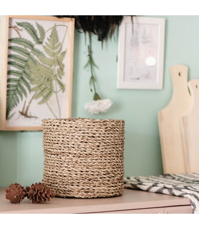 Soeji Kleine Zeegras Mand BHINNEKA | Plantenmand | Geweven Boho Mand | Plantenbak | Decoratieve mand | Kleine Opbergmand | Ronde bloemenmand