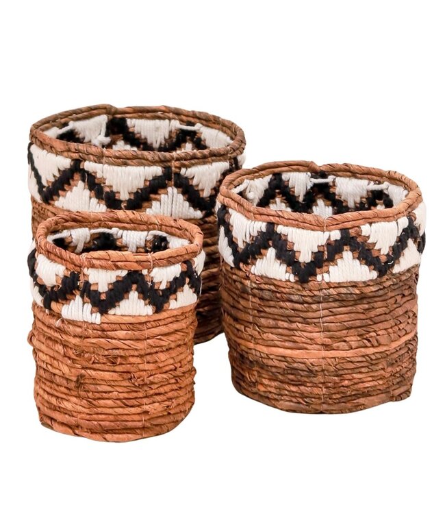 Soeji Kleine Mand Rond voor Planten of als Opbergmand | Geweven Boho Mand SADARA met Macrame Patroon