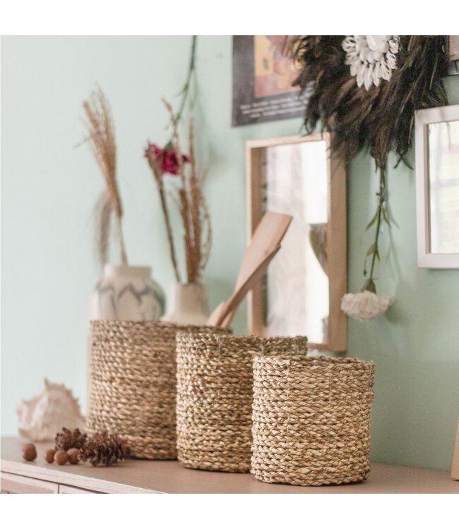 Soeji Kleine Zeegras Mand BHINNEKA | Plantenmand | Geweven Boho Mand | Plantenbak | Decoratieve mand | Kleine Opbergmand | Ronde bloemenmand