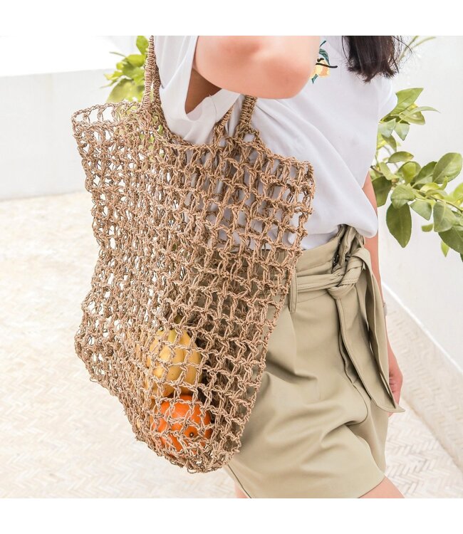 Soeji Tas van raffiakoord | Handgeweven herbruikbare boodschappentas CANANG