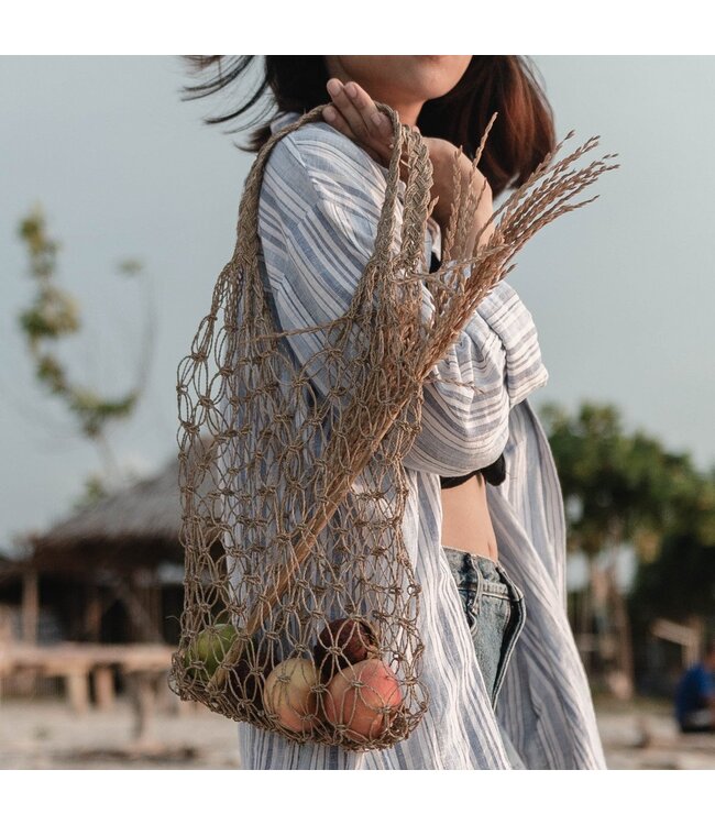 Soeji Tas van raffiakoord | Handgeweven herbruikbare boodschappentas Lichte draagtas | Handgeweven boodschappentas JEMARI