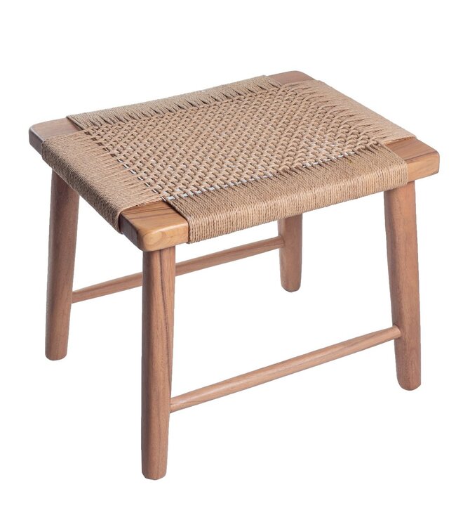 Soeji Grote houten kruk SUNDA gemaakt van Trembesi met een zitvlak van geweven gerecycled papier