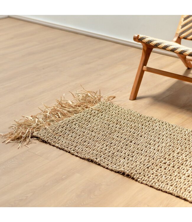 Soeji Zeegras vloerkleed met kwastjes 120x60 cm geweven Boho tapijt gemaakt van zeegras BARA