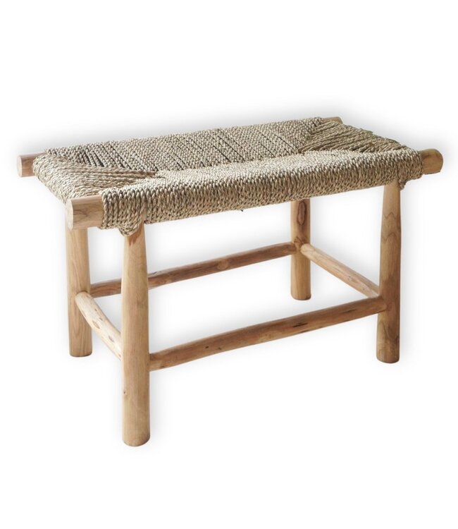 Soeji Bank SUNGAI gemaakt van massief hout met zitvlak van geweven zeegras