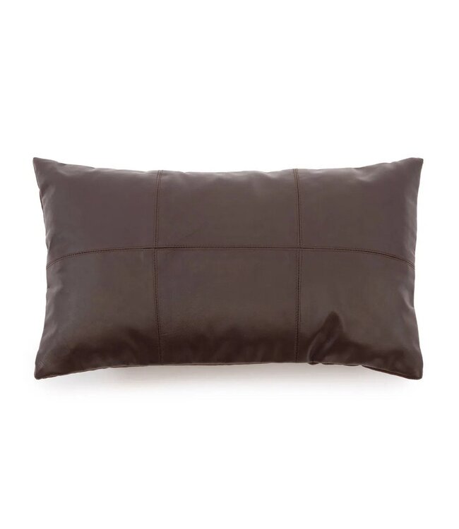 BAZAR BIZAR De leren kussenhoes met zes panelen - Choco - 30x50