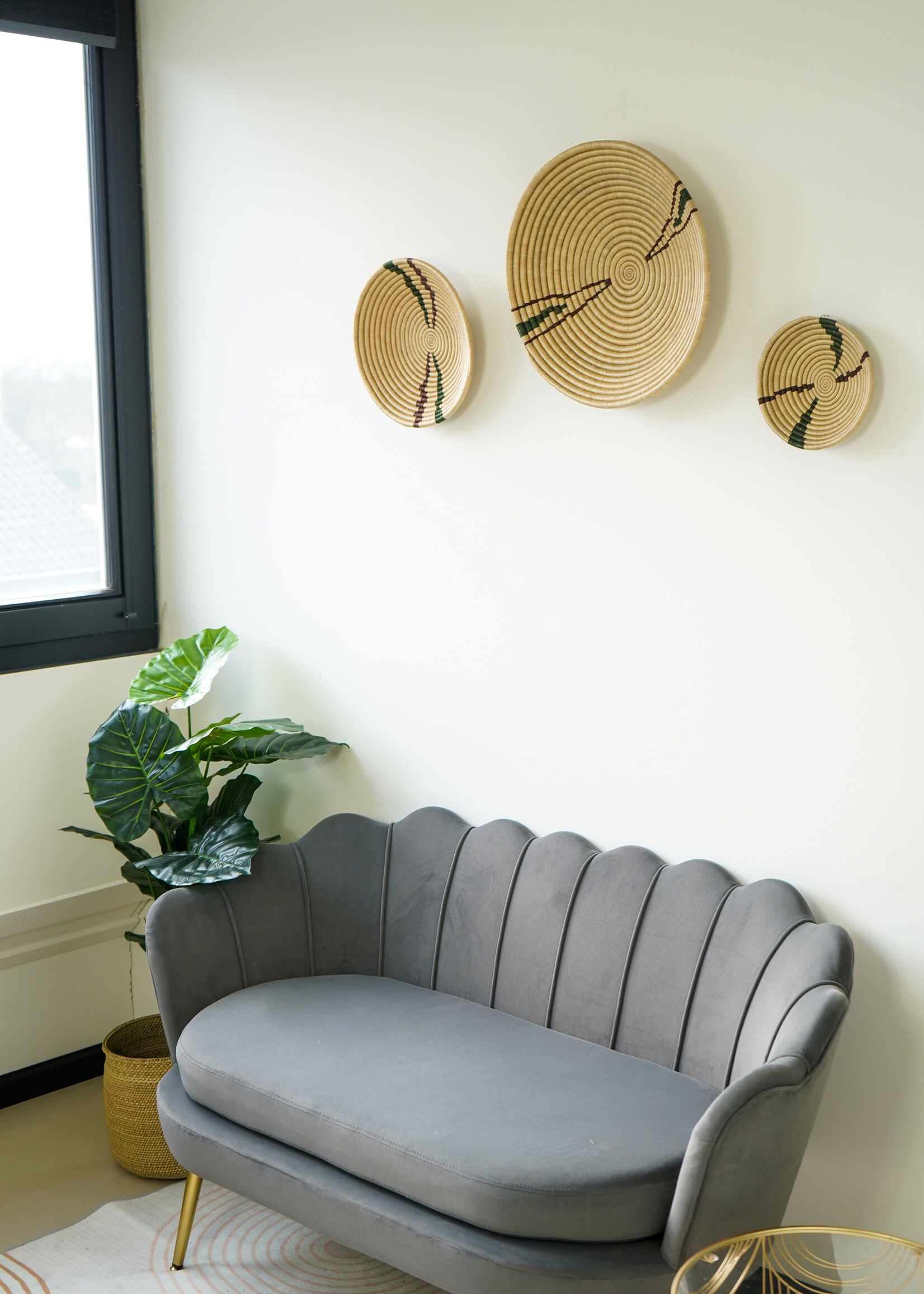 MAISON SUKU Rieten Wanddecoratie Set – Beige - Groen- Paars