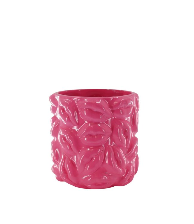 Housevitamin Pot - Kisses - Keramiek - Neon Roze - 17,5x17,5x17,5cm
