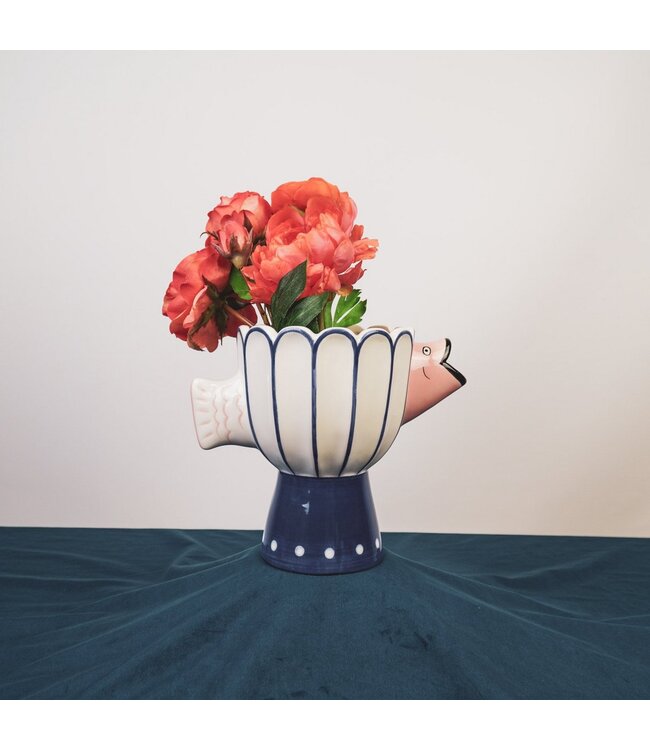 Housevitamin Vaas - visdolomiet -BLUE/WIT/PINK -21X13.5X18CM